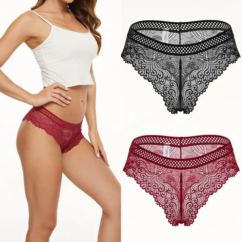 Vista 2 de Bragas sexy de encaje para mujer, bikini atrevido, bragas hipster transpirables