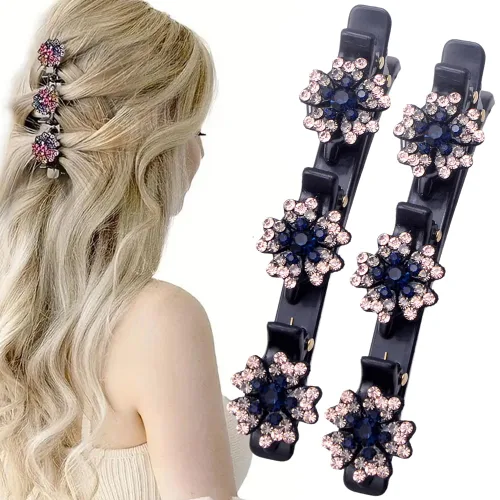 Vista 11 de 4 piezas de pinzas de pelo con cristales brillantes trenzadas para niñas, 2025 pinzas de pelo para mujeres, pinzas de pelo para cabello fino, grueso