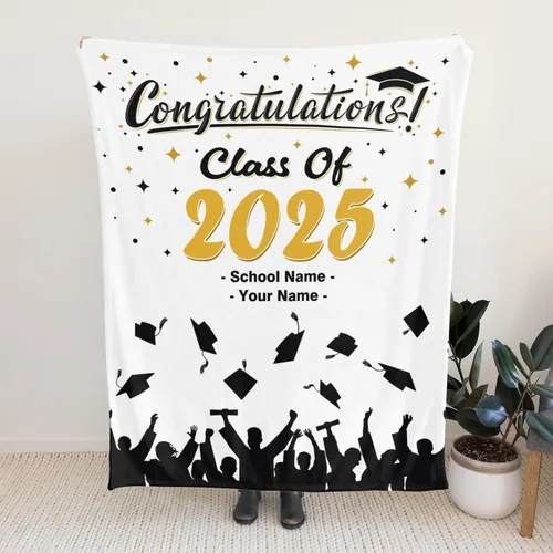 Vista 4 de Manta personalizada de graduación 2025, manta personalizada para regalo de graduación con nombre de la universidad, manta de felicitación