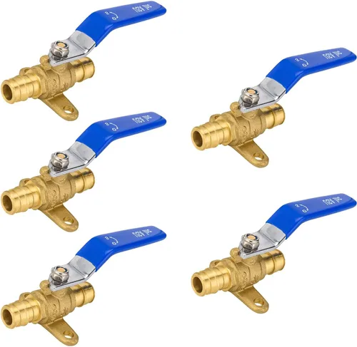 Vista 45 de Válvula de bola azul, válvula de cierre Pex A de 1/2 pulgada con oreja, válvula de bola de cierre Pex de puerto completo de latón para agua, aire
