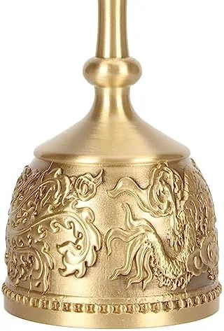 Vista 8 de Campana de mano de latón antiguo de 4.9 pulgadas para recepción de boda, hotel, tono de anillo nítido transparente, aspecto rústico vintage