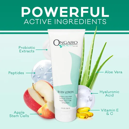 Vista 2 de Loción corporal orgánica, hidrata la piel seca, antiedad con fresco aroma limpio, fabricado con tecnología probiótica, células madre de manzana