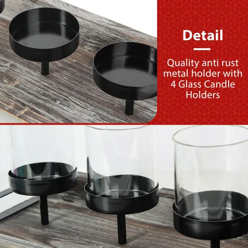 Vista 4 de J JACKCUBE DESIGN MK538A - Soporte de vela votivo para decoración de mesa, 4 vasos votivos de vidrio sobre base de madera rústica, bandeja