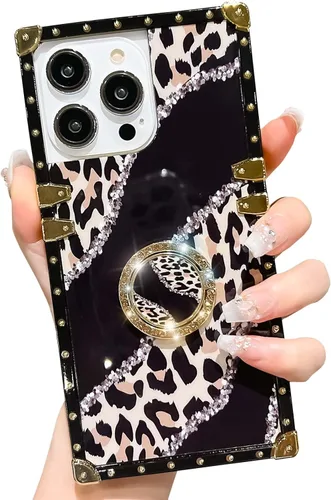 Vista 12 de Funda cuadrada de lujo compatible con iPhone 13 Pro Max de 6.7 pulgadas, funda de leopardo brillante, silicona suave y brillante a prueba de golpes