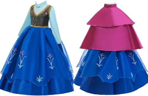 Vista 2 de Anna - Disfraz de niña de 3 a 8 años, peluca de guantes de tiara de princesa congelada para niños pequeños, disfraz de Halloween para disfrazarse