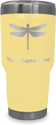 Vista 8 de LaserGram Vaso aislado al vacío de 20 onzas, libélula, grabado personalizado incluido (negro)