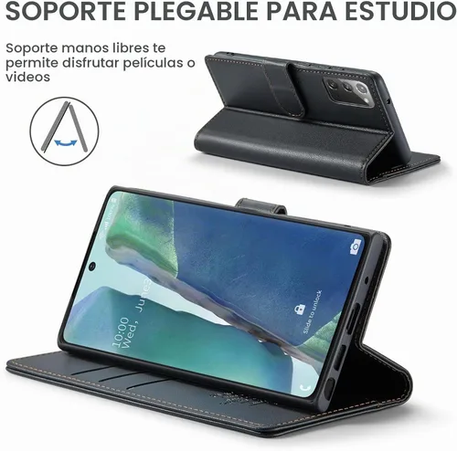 Vista 4 de FLIPALM Funda tipo cartera para Samsung Galaxy Note 20 5G, con bloqueo RFID, tarjetero de crédito, de piel sintética, función atril, funda Negro