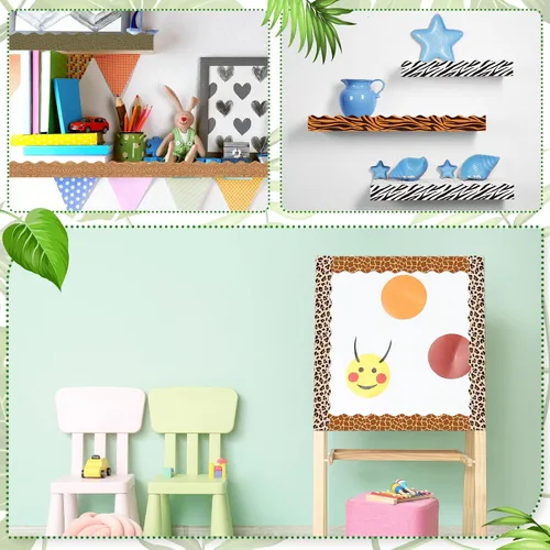 Vista 6 de Containlol Bordes festoneados con estampado de animales de 236 pies, diseño de safari en la selva, para el aula, para la escuela, pizarra, póster