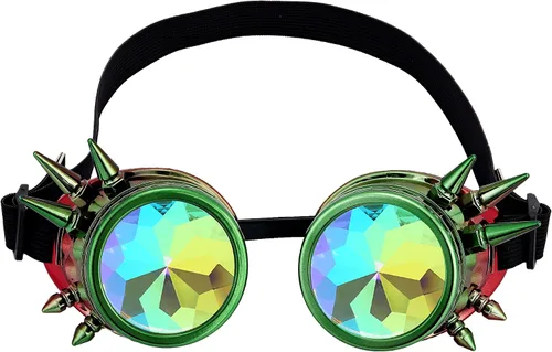 Vista 77 de Gafas de caleidoscopio retro con pinchos, gafas de cristal arcoíris steampunk estilo soldadura, gafas de cosplay punk