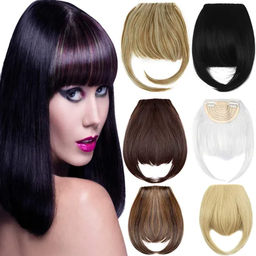 Vista 9 de 2 extensiones de cabello con clip de 8 pulgadas de grosor, extensión de cabello con flecos, con sienes, una pieza de clip en el flequillo frontal