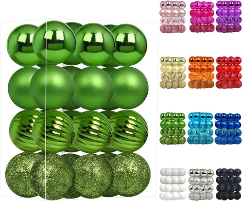 Vista 24 de Emopeak - Juego de 24 esferas navideñas, ornamentos irrompibles, 4 estilos, decoración colgante para árbol de Navidad, boda o fiesta