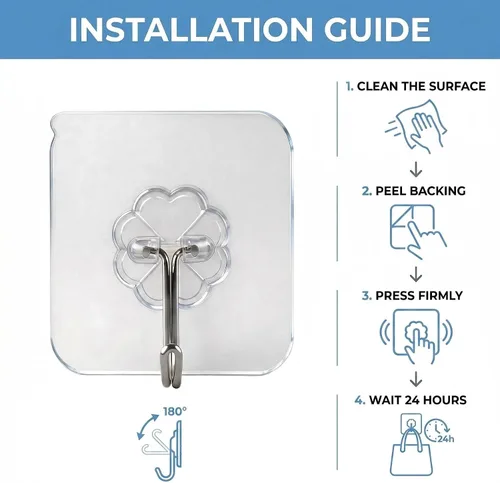 Vista 5 de Ganchos de pared – 33 libras máximo, transparentes, sin costuras, impermeables y resistentes al aceite, ganchos adhesivos resistentes para abrigos