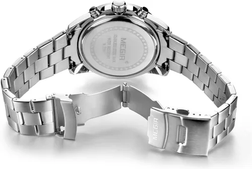 Vista 4 de Megir Reloj de pulsera analógico de acero inoxidable con cronógrafo de cuarzo para hombre