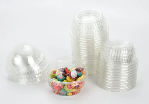 Vista 5 de Golden Apple, 3.5oz-30sets de vasos de plástico transparente para helado, tazas de postre, cuenco de aperitivos con tapas de cúpula sin agujero