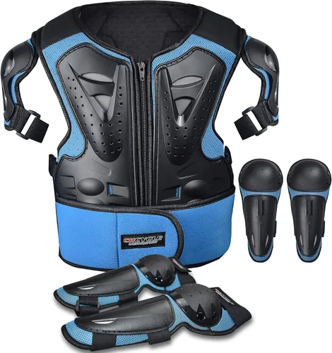 Vista 9 de Traje de armadura de moto para niños, equipo de protección para moto cross, chaleco protector para niños con almohadillas protectoras para codos