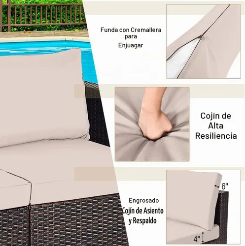 Vista 7 de Tangkula Sofá biplaza de mimbre de 2 piezas, muebles de patio con cojines extraíbles, sofá biplaza de ratán para balcón, terraza, jardín y piscina