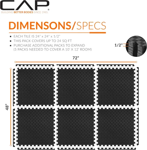 Vista 55 de CAP Puzzle Exercise Mats 1/2” Thick EVA Interlocking Foam Tiles for Home Gym Flooring Multiple Options
