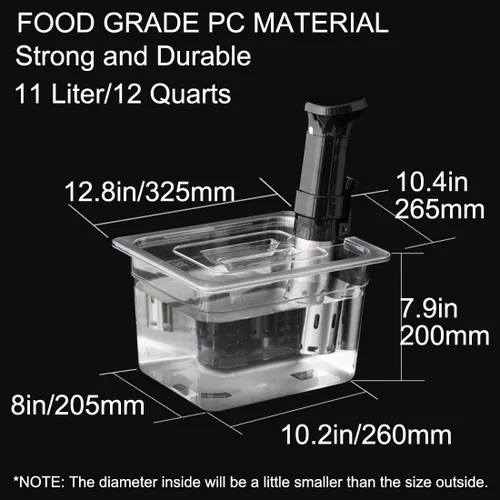 Vista 3 de Sous Vide - Recipiente con tapa de 11 litros/12 cuartos para prácticamente todos los circuladores de inmersión, cocinas, kit de accesorios