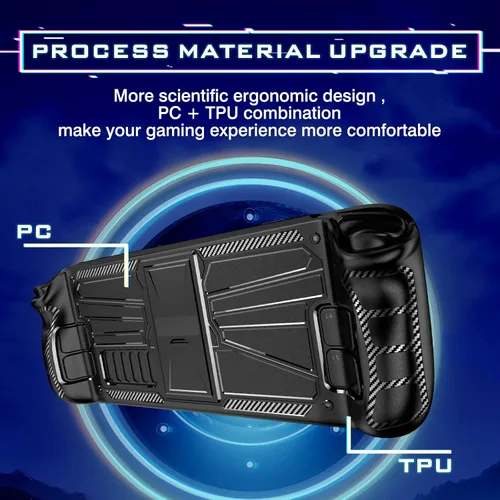 Vista 5 de DLseego Funda protectora de Steam Deck con soporte ajustable de PC + TPU a prueba de golpes, resistente a los arañazos, soporte oculto, ergonómico