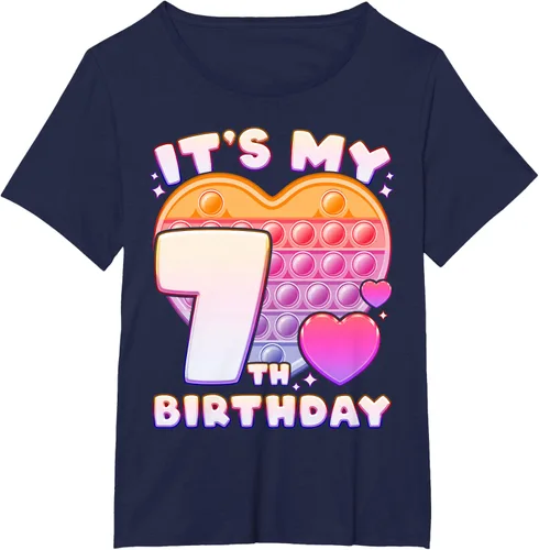 Vista 13 de Pop-it Birthday Girl 7 años de edad, Push it Pop Fidget Bubble Camiseta, Negro