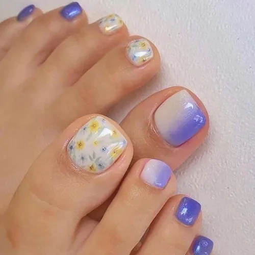 Vista 33 de Uñas postizas acrílicas artificiales negras para los dedos de los pies, ataúd a presión con diseños de flores blancas, uñas postizas reutilizables
