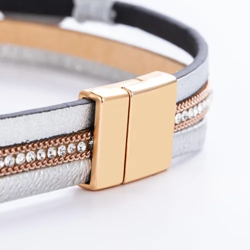 Vista 36 de FANCY SHINY - Pulsera de cuero estilo bohemio, pulsera de cuentas de cristal con cierre magnético, regalos de joyería para mujer