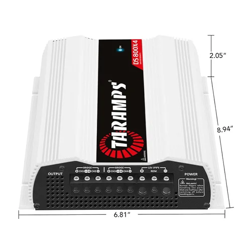 Vista 9 de Taramps DS 800x4 2 ohmios 800 vatios RMS, 4 canales 200x4 vatios RMS, Clase D, rango completo, paso alto/bajo cruzado fijo, puente, amplificador
