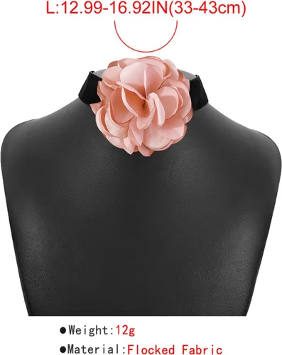 Vista 6 de Gargantilla bohemia de terciopelo negro con flor de rosa púrpura 3D y collar floral de satén, collar de flores grandes exageradas para regalos