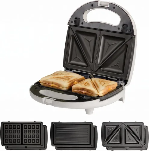 Vista 11 de OVENTE Sandwichera eléctrica 3 en 1, placas antiadherentes de 750 W, negro GPI302B Plateado negro