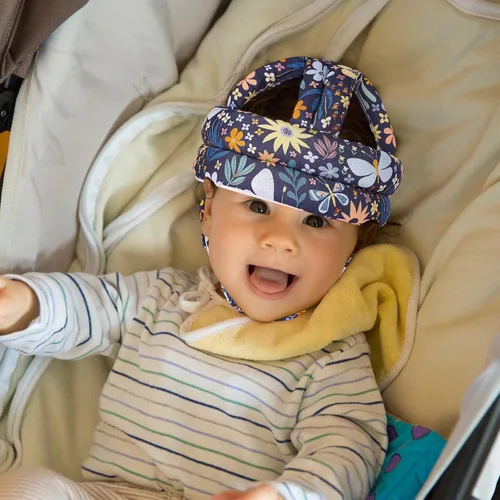 Vista 6 de Casco de seguridad para niños con protector de cabeza de bebé, anticolisión y ajustable, con cierre de para gatear, caminar y correr, flor 2