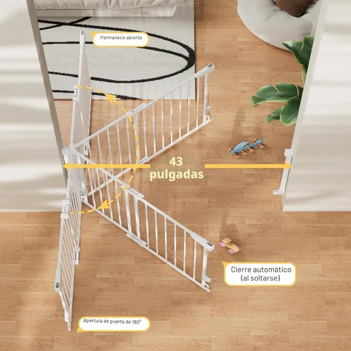 Vista 6 de Cumbor - Juego de 2 puertas de seguridad para bebés sin barra inferior, de 74-110 cm, puerta para perros con cierre automático, puerta para mascotas