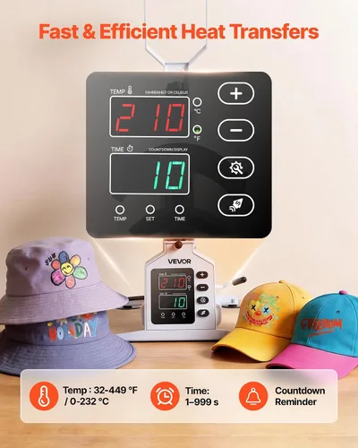 Vista 2 de VEVOR Máquina de prensa de calor para sombreros, placa térmica grande de 8.5 x 4 pulgadas, con ensanchador de tapas, control preciso de temperatura