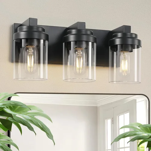 Vista 8 de Luces de tocador, lámparas de baño de 38 pulgadas sobre espejo, 6 luces de tocador de baño con pantalla de vidrio transparente, lámparas de pared