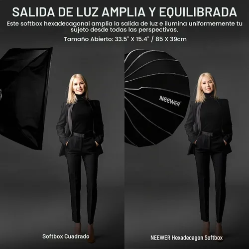 Vista 3 de NEEWER 33.5"/85cm Softbox parabólico hexadecágono, instalación rápida/plegable como paraguas con montaje Bowens, plato de belleza