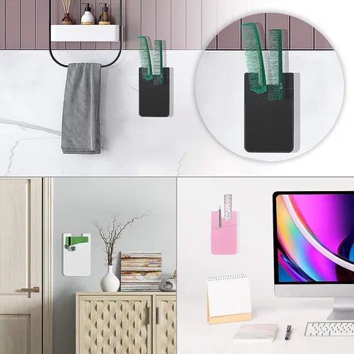 Vista 7 de Senose Soporte para tarjetas de teléfono, billetera para teléfono con doble bolsillo para la parte posterior del teléfono celular de silicona