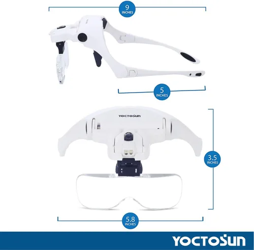 Vista 5 de YOCTOSUN Lupa Montable para Cabeza con 2 LED, Lupa Profesional de Joyero con Soporte de Luz y Diadema Intercambiables
