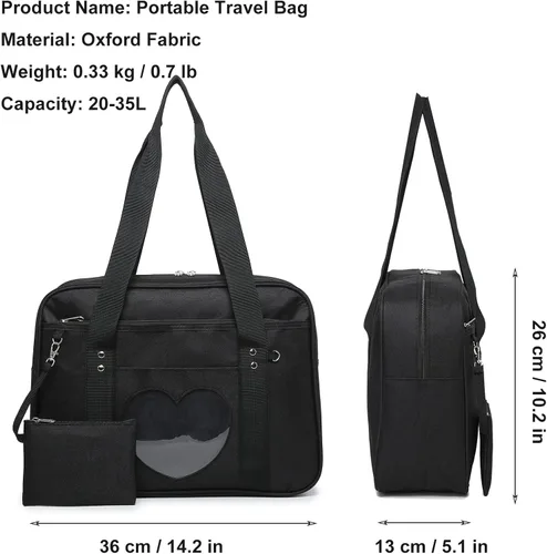 Vista 5 de Henmifyer Heart Messenger Ita Crossbody Bag Kawaii - Bolso bandolera japonés para viajes casuales, correas ajustables (negro, sin correa), Negro