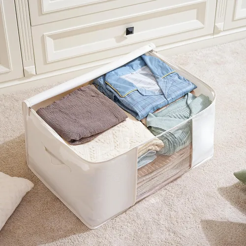 Vista 3 de TYEERS Bolsas de almacenamiento grandes con cremallera y ventana transparente, contenedores de almacenamiento de tela mezclada de algodón para ropa