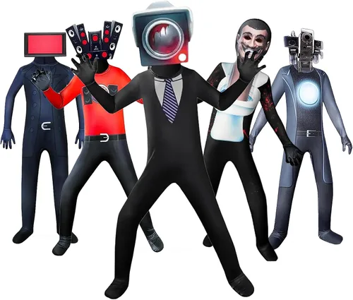 Vista 2 de Disfraz de Skibidi para niños, traje de baño de Titán de dibujos animados de TV, hombre, camarógrafo, cosplay, disfraz de Halloween, personajes
