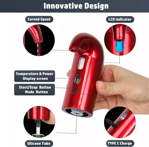 Vista 3 de Aireador de vino eléctrico, decantador de vino eléctrico y decantador de vino de un solo toque para rojo y blanco, aireador y dispensador de vino