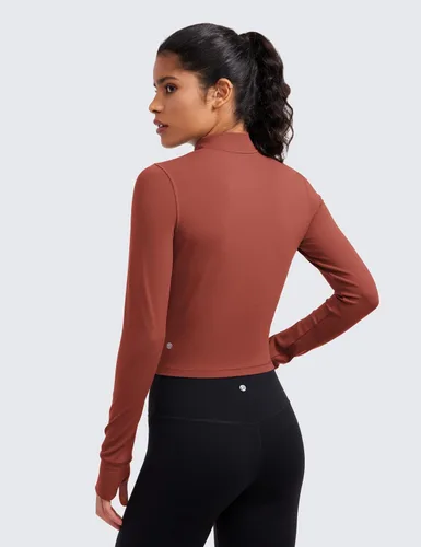 Vista 2 de CRZ YOGA Butterluxe - Chaqueta de entrenamiento recortada con cremallera completa para mujer, ajustada, atlética, con agujeros para el pulgar