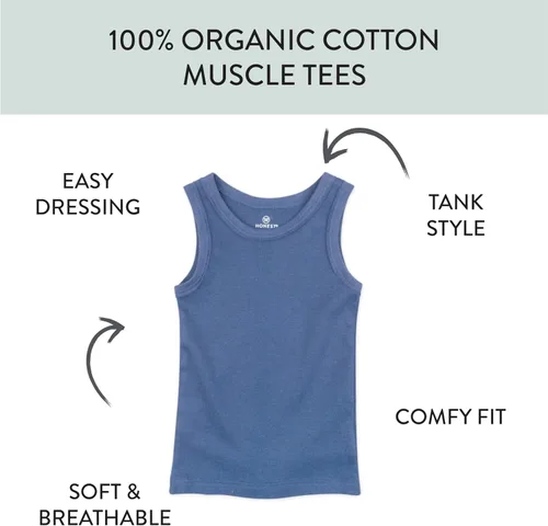 Vista 28 de HonestBaby Camisetas musculares sin mangas 100% algodón orgánico para bebés y niños pequeños, niñas