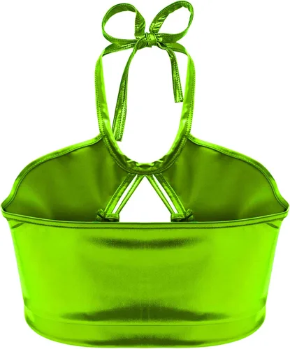 Vista 4 de SFBBCLOZ Conjunto de 2 piezas para mujer, con aspecto mojado, parte superior corta metálica brillante, minifalda para fiesta, club, festival, rave