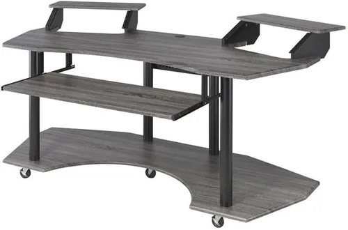 Vista 5 de Acme Escritorio de estudio de grabación de música de 71 pulgadas con bandeja de teclado de almacenamiento de madera, bandeja en forma de ala y 2