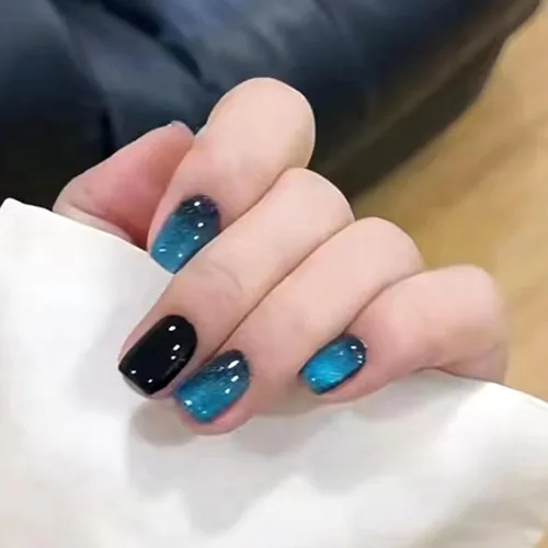 Vista 38 de Uñas Postizas Cuadradas Cortas con Diseños de Lazo 3D, Uñas Postizas de Leopardo con Punta Francesa, Uñas Adhesivas Brillantes, Uñas Acrílicas Nude
