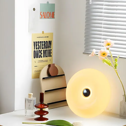 Vista 8 de Lámpara de dona blanca de diseño creativo, aplique de pared enchufable o lámpara de mesa Lámpara de ambiente de doble uso, moderna lámpara de pared