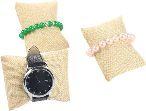 Vista 5 de 6 piezas pequeñas de lino para reloj de pulsera de almohada, exhibiciones de joyería de 3.2 x 3.2 x 1.5 pulgadas