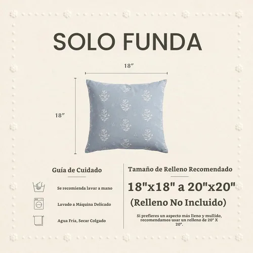 Vista 3 de SageSelvas Fundas de almohada decorativas florales de 18 x 18 pulgadas, juego de 2, fundas de almohada de estilo rústico costero azul para sofá