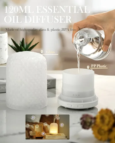 Vista 7 de Onaboviva Difusor de Aceites Esenciales – Difusor de Aromaterapia Ultrasónico de 2.4MHz, Luz Nocturna para la Salud, Temporizador y Apagado