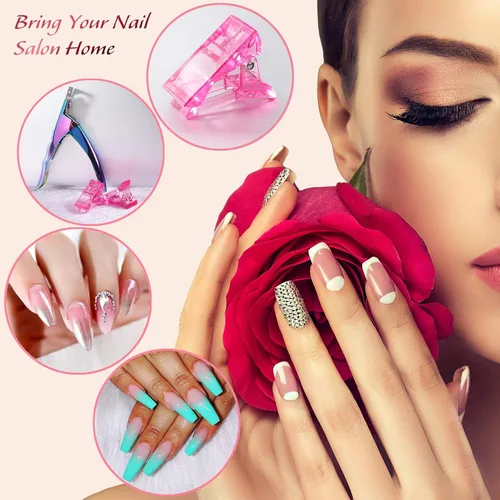 Vista 7 de 6 piezas de polygel de construcción rápida puntas de uñas clip rosa transparente extensión de dedo UV LED constructor puntas de uñas clips con 1
